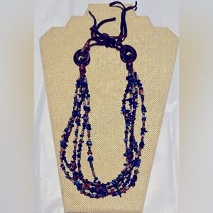 VINTAGE lapis lazuli sterling silver necklace double layer.